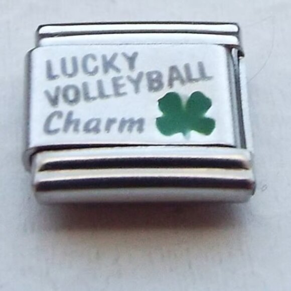 Lucky Volleyball charm clover laser 9mm stainless steel italian charm link new - Picture 1 of 2